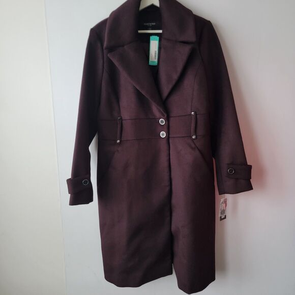 Kenneth Cole stitch fix Women's Wool Blend Trench Coat size L long purple - Picture 1 of 7